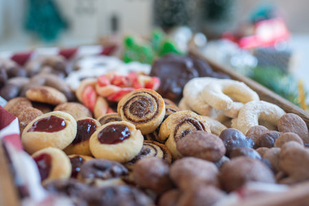 Christmas homemade gingerbread cookies on wooden tableの写真素材