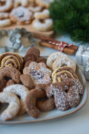 Christmas cookies on wooden background