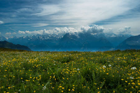 the wonderful view from the mountains of stoos, Switzerland.の写真素材