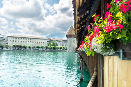 the beautiful bridge of lucerna, switzerlandの写真素材