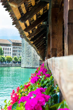 the beautiful bridge of lucerna, switzerlandの写真素材