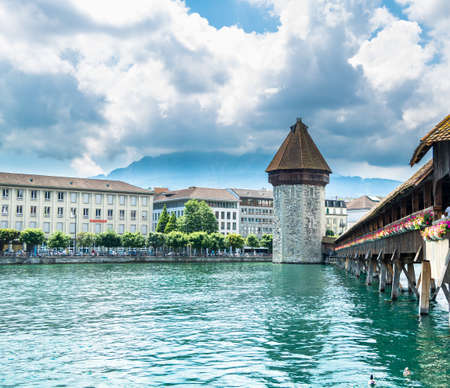 the beautiful bridge of lucerna, switzerlandのeditorial素材