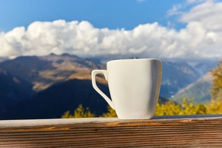 cup on a background of mountains in Georgiaの写真素材