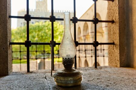 kerosene lamp on the castle window in Georgiaの写真素材