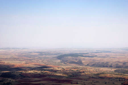 Beautiful panoramic view of a landscape, meadows and full of crop fields