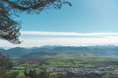 Views of the mountain at the top of it, view of villages and riversの写真素材