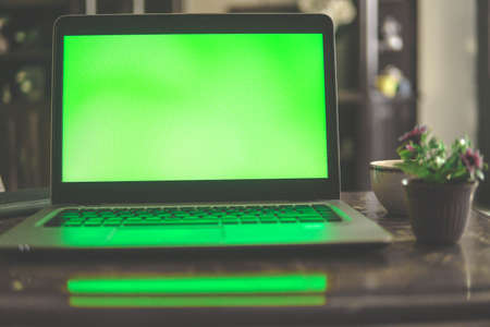 Green screen, laptopの写真素材
