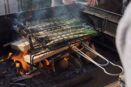 BBQ-smoke. Food background. Detail of the flames