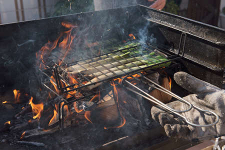 BBQ-smoke. Food background. Detail of the flamesの写真素材