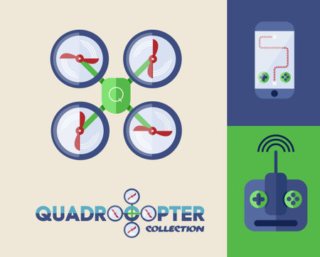 Drone or Quadrocopter. Mobile Controller. Abstract Vector Illustration for Flyers or Infographicのイラスト素材