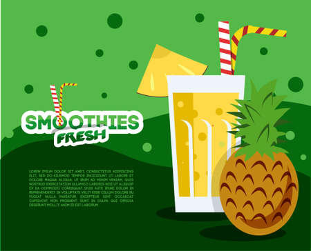 Pineapple fresh Smoothie for vegetarian menu or Diet Flyer. Vector Illustration.のイラスト素材
