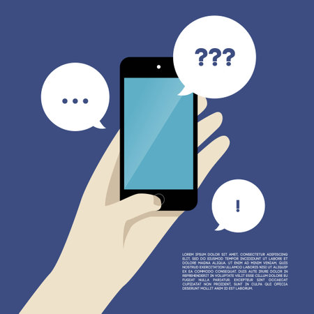 Selfie flat design illustration with hand and mobile phone.のイラスト素材