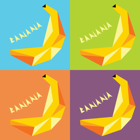 Four Drawings Bananas in the style of PopArt For Flyers and Print Card or Banner with the Angular Letteringのイラスト素材