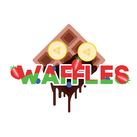 Vector  Waffles with banana, strawberry and blueberry. For Design Breakfast Flyer or Package.のイラスト素材