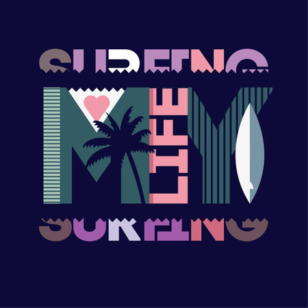 Surfing typography, t-shirt design graphics , abstract vectorのイラスト素材