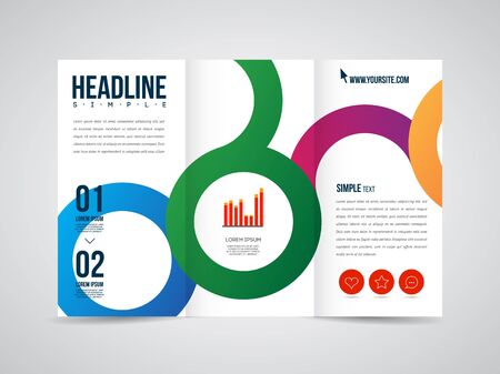 Modern Vector three fold brochure, leaflet, flyer design template for business with text and abstract signs.のイラスト素材
