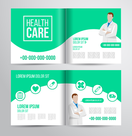 Vector health care brochure for clinic with doctors. Medical flyer design.のイラスト素材