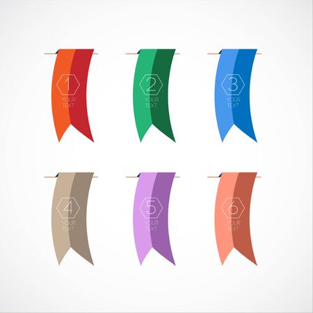 Vector Set of Colorful bookmark or Flags with text and number. Template for designn flyers and cardsのイラスト素材
