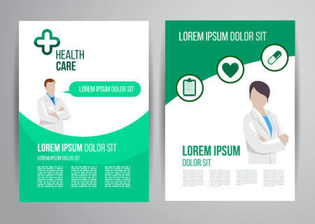 Vector health care brochure for clinic with doctors. Medical flyer design.のイラスト素材