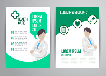 Vector health care brochure for clinic with doctors. Medical flyer design.のイラスト素材