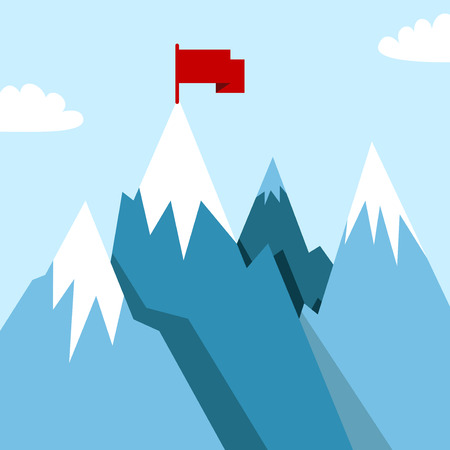 Mountain landscape with winner flag. Illustration in flat style for winter resortのイラスト素材