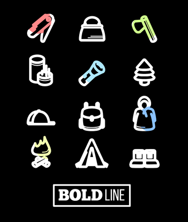 Camping sign set. tourism and travel icon. Line design vector illustration.のイラスト素材