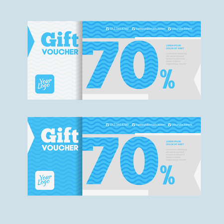 Two coupon voucher design. Gift voucher template with amount of discount and Contact Information. For hotel, restaurant, shop or other business.のイラスト素材