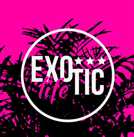 Palm tree print with text for t-shirt print graphic. Vector design. Tropical print.のイラスト素材