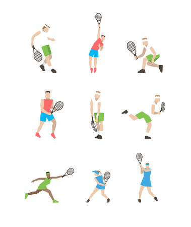 Professional tennis players on the tennis court. Strokes with a tennis racket. Tennis players play tennis. Tennis tournamentのイラスト素材