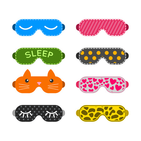 Sleep mask vector set. Night sleeping mask vector icon. Sleep mask for travel. Relax sleep mask. Mask for sleeping without stress.のイラスト素材