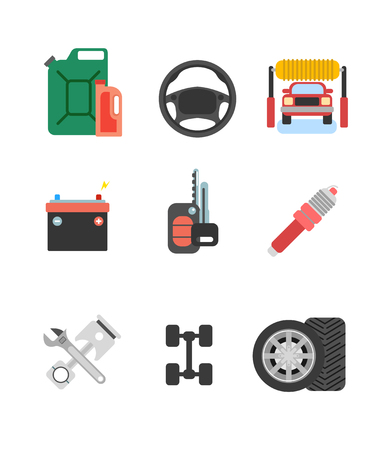 Car parts vector set. Car service vector icon set. Car parts shop banner. Car service. Tire service vector icon set. Repair car serviceのイラスト素材