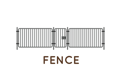 Vector fence illustration. Farm fence. Fence with border. Building fence. Fence element. Flat fence vector illustration. Fence sign.のイラスト素材