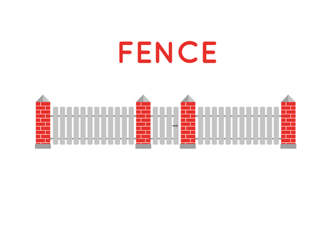 Vector fence illustration. Farm fence. Fence with border. Building fence. Fence element. Flat fence vector illustration. Fence sign.のイラスト素材