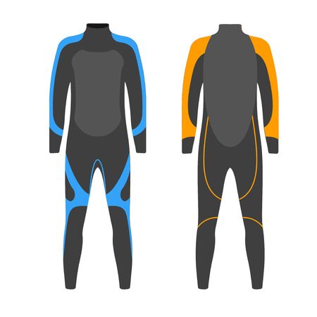 Diving suit vector illustration. Suit for spearfishing. Scuba diving outfit. Diving equipment kit.のイラスト素材