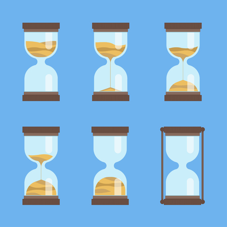 Sandglass vector icon set. Hourglass with sand. Time interval animation. Deadline vector sign.のイラスト素材