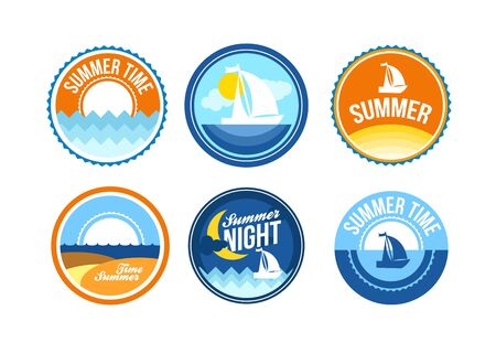 Vector summer time emblems for travel agency. Ocean label for print.のイラスト素材