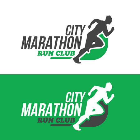 Running man silhouette, marathon logo template, running club or sports club on white backgroundのイラスト素材