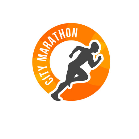 Running man silhouette, marathon logo template, running club or sports club on white backgroundのイラスト素材