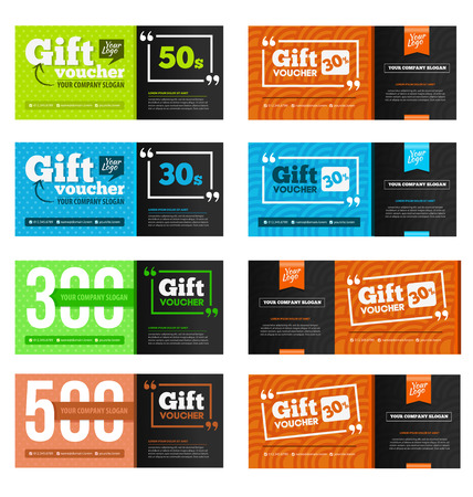 Big voucher discount template set. Gift flyer template for business. Sale offer promotion banner.のイラスト素材
