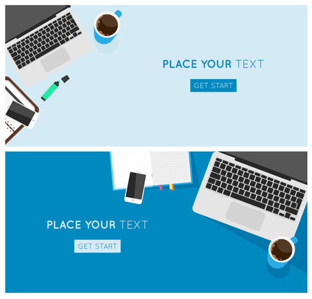 Top view laptop computer banners concept.のイラスト素材