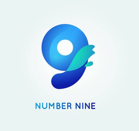 Number nine in trend shape style. 9 digit vector icon