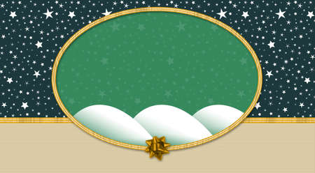 Starry night background with bow and ribbon oval frame in pastel colors for Christmas or gift wrapの写真素材