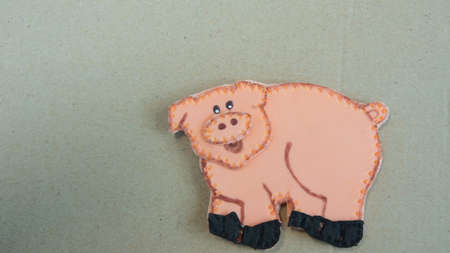 Pig made of foamy on cardboard - School children workの写真素材