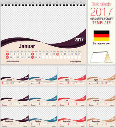 Desk triangle calendar 2017 template. Size: 210mm x 150mm. Format A5.  Vector image. German versionのイラスト素材