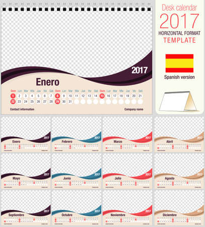 Desk triangle calendar 2017 template. Size: 210mm x 150mm. Format A5.  Vector image. Spanish versionのイラスト素材