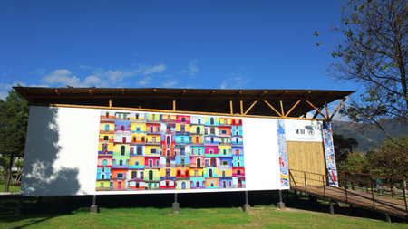 Quito, Pichincha / Ecuador - November 6 2016: United Nations Pavilion during the Habitat III Conference in the park El Arbolito in the north of the city of Quitoのeditorial素材