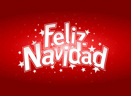FELIZ NAVIDAD -Merry Christmas in Spanish language- Red cover of greeting card with stars in background. Layout size: 15 cm x 11 cm. Lettering design.のイラスト素材