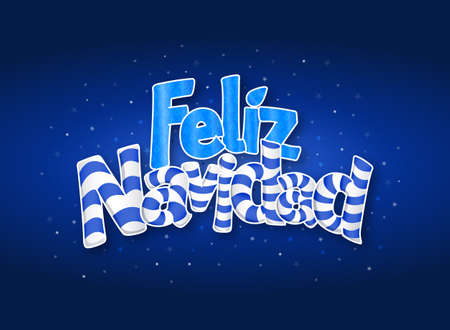 FELIZ NAVIDAD -Merry Christmas in Spanish language- Blue cover of greeting card with stars in background. Layout size: 15 cm x 11 cm. Lettering design.のイラスト素材
