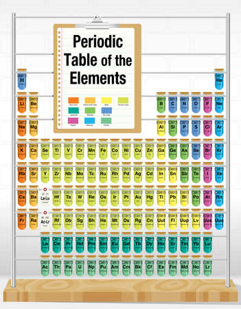 Periodic Table of the Elements consisting of test tubes with the names and number of each element - Chemistryのイラスト素材