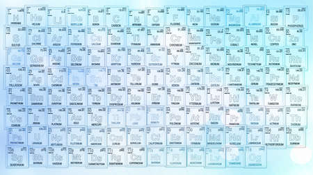 Blue background of Periodic Table of the Elements with the 4 new elements: Nihonium, Moscovium, Tennessine, Oganesson. Included on November 28, 2016 by the International Union of Pure and Applied Chemistryの写真素材